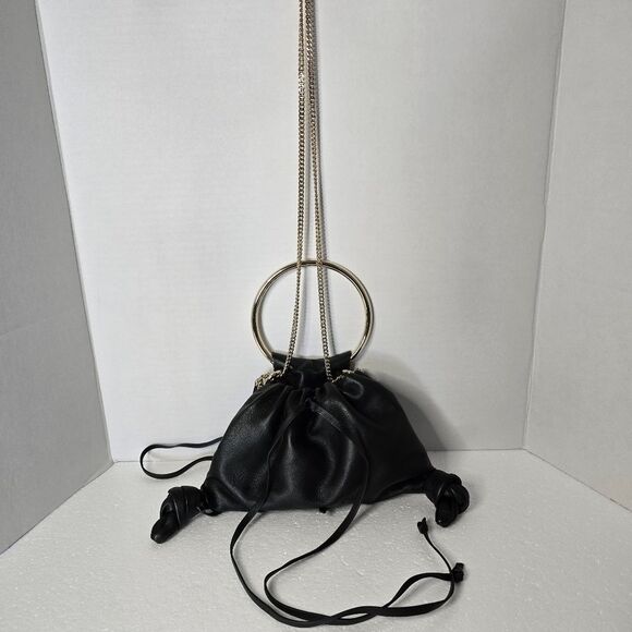Chloe Arlene Black Lambskin Leather Drawstring Bracelet/Chain Hand/Shoulder Bag - Picture 3 of 12